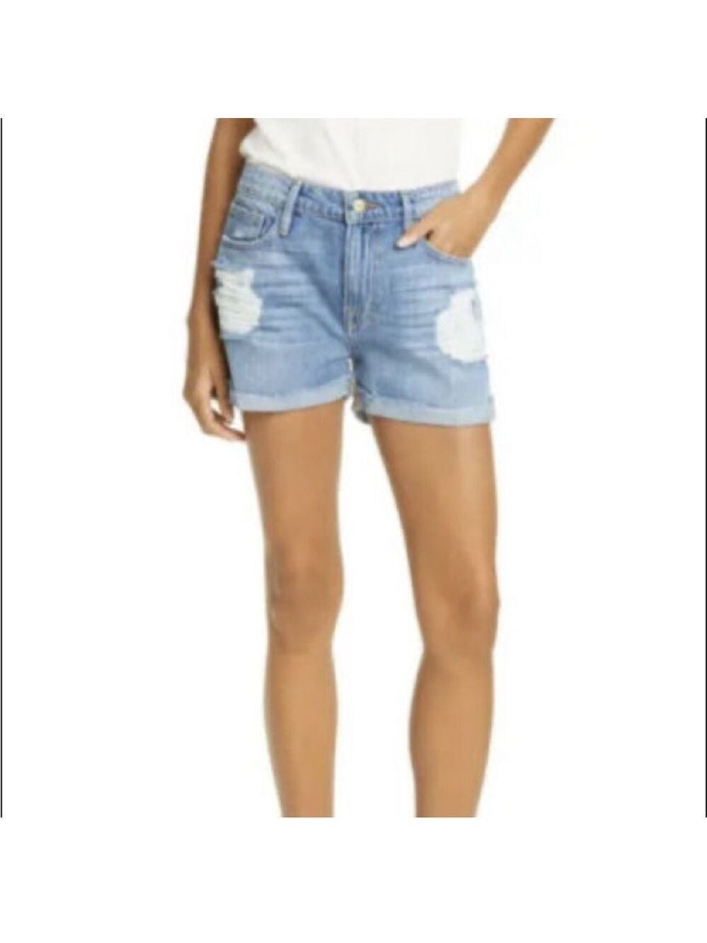 Frame Le Grand Garçon Distressed Denim Shorts Sz 26